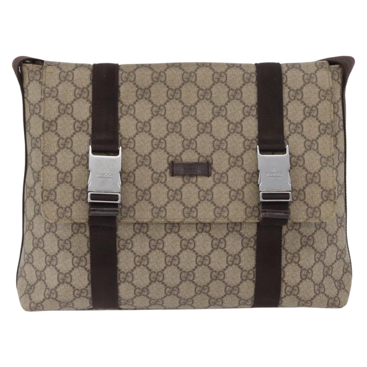 GUCCI GG Supreme Shoulder Bag PVC Leather Beige Silver 122373 Auth 173598