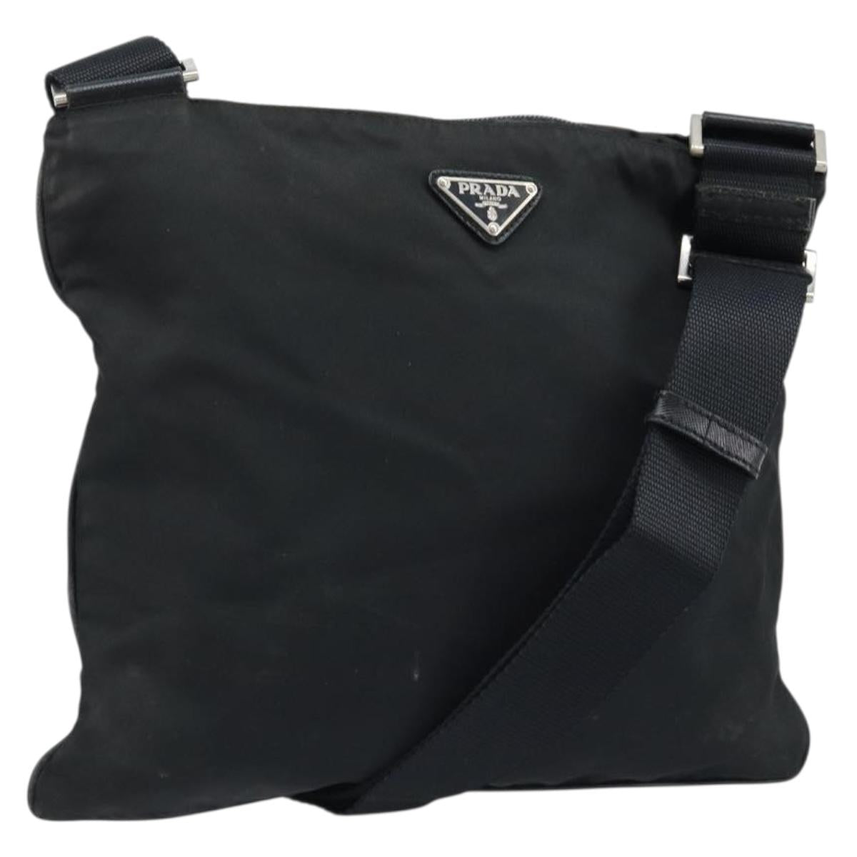 PRADA Shoulder Bag Nylon Black Silver Auth 173604