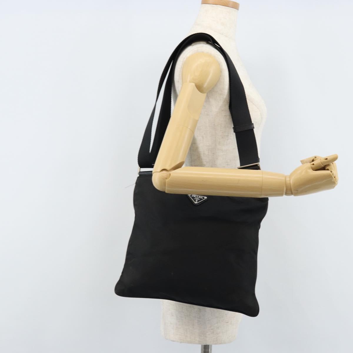 PRADA Shoulder Bag Nylon Black Silver Auth 173604