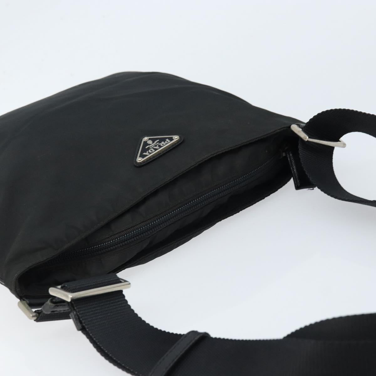 PRADA Shoulder Bag Nylon Black Silver Auth 173604