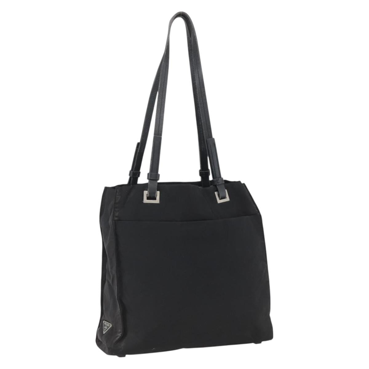 PRADA Tote Bag Nylon Leather Black Auth 173605