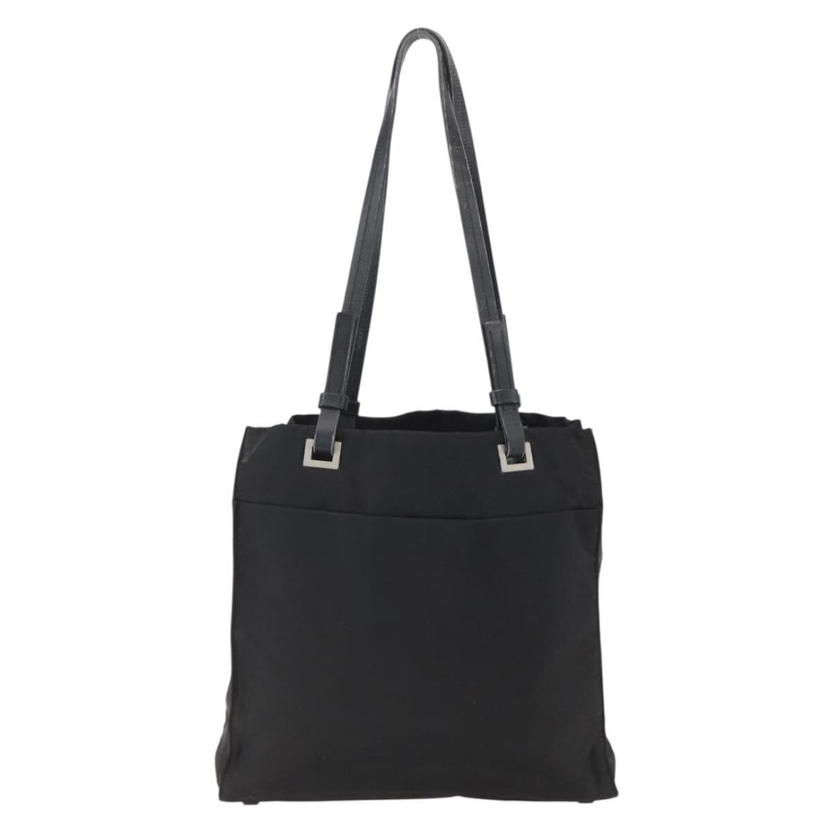 PRADA Tote Bag Nylon Leather Black Auth 173605