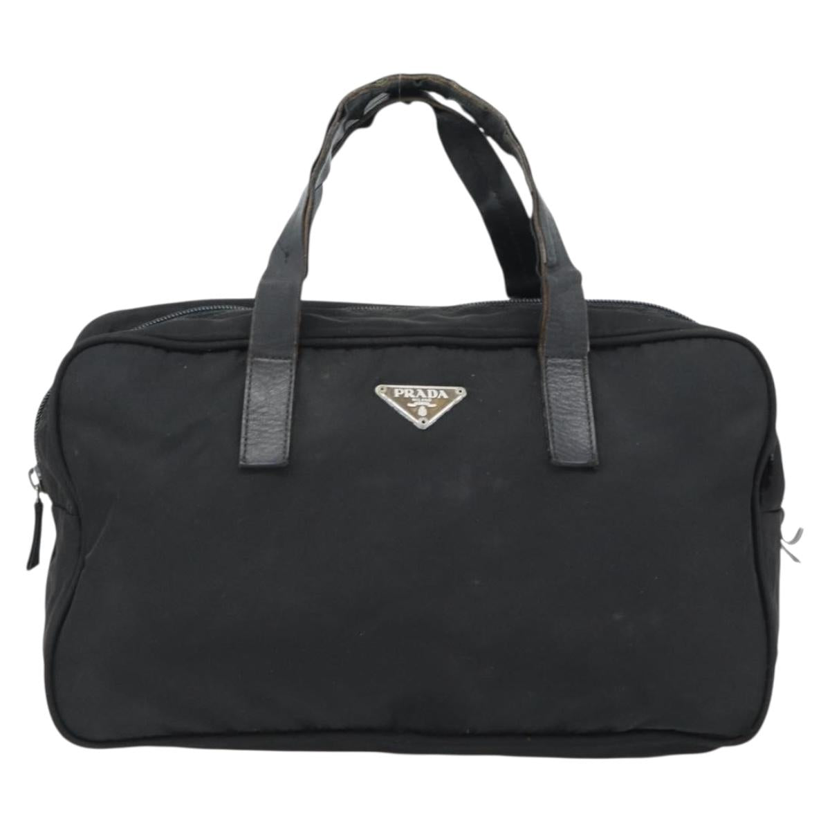 PRADA Hand Bag Nylon Black Silver Auth 173607