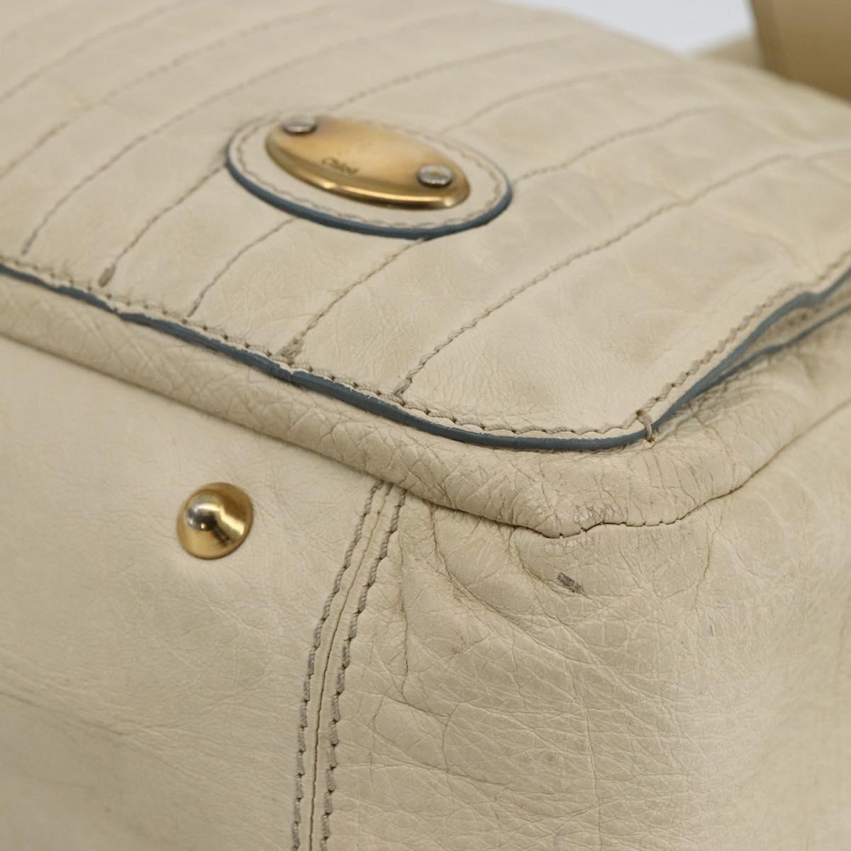 Chloe Tote Bag Leather Ivory Gold Auth 173609