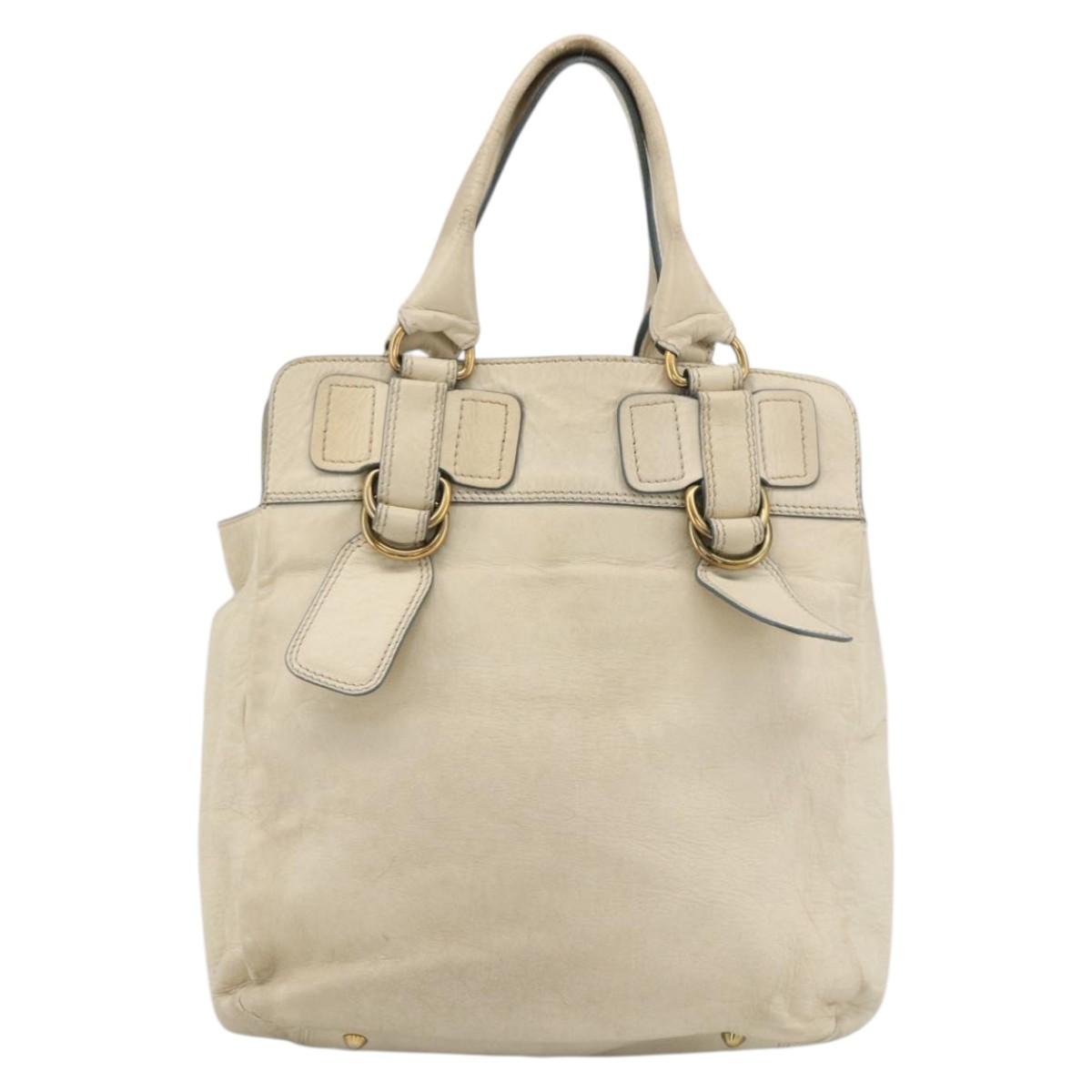 Chloe Tote Bag Leather Ivory Gold Auth 173609