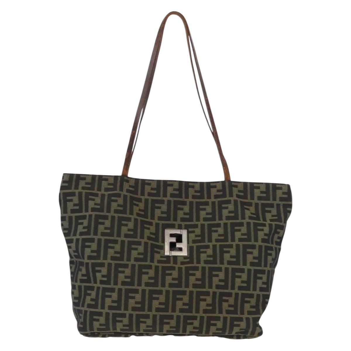 FENDI Zucca Canvas Tote Bag Brown Black Auth 173610