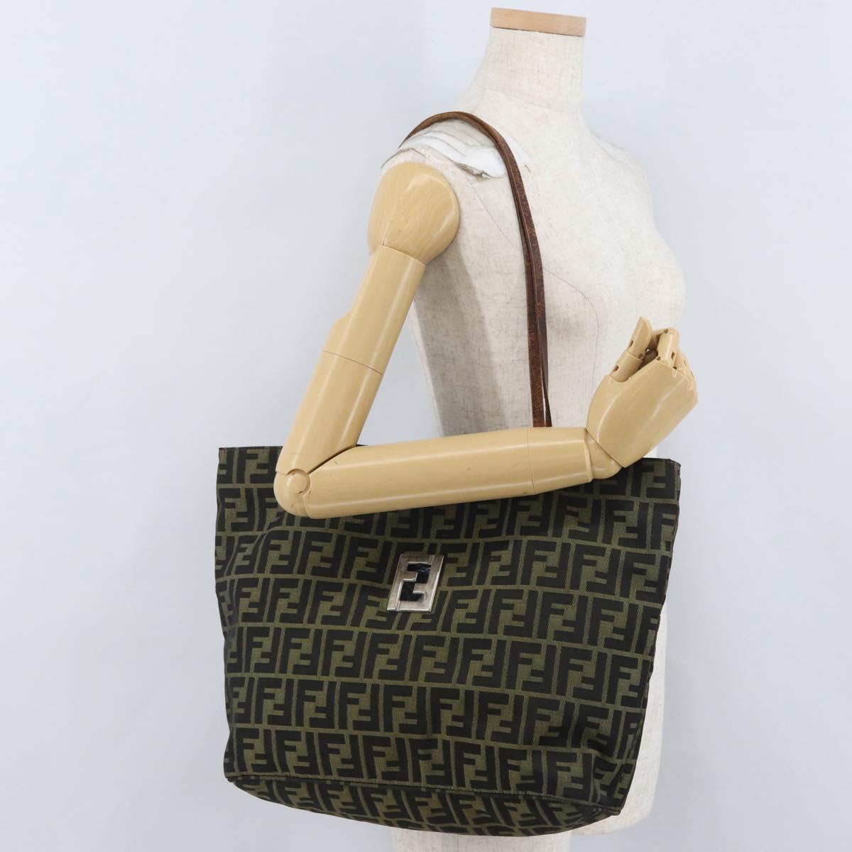 FENDI Zucca Canvas Tote Bag Brown Black Auth 173610