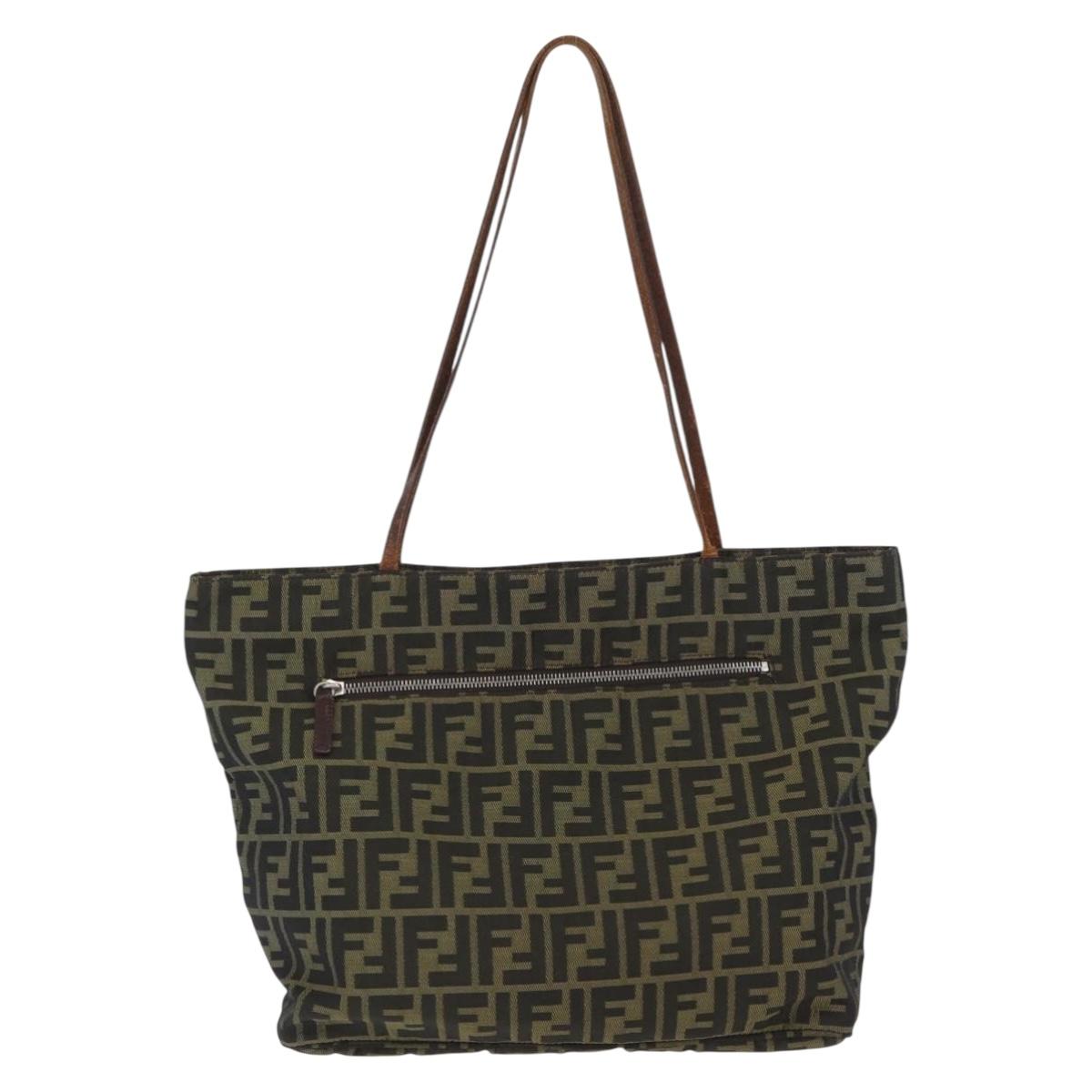 FENDI Zucca Canvas Tote Bag Brown Black Auth 173610