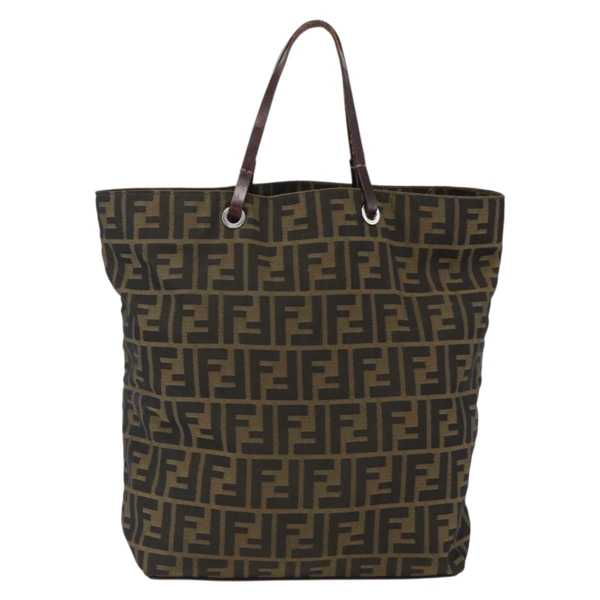 FENDI Zucca Canvas Tote Bag Brown Black Auth 173613