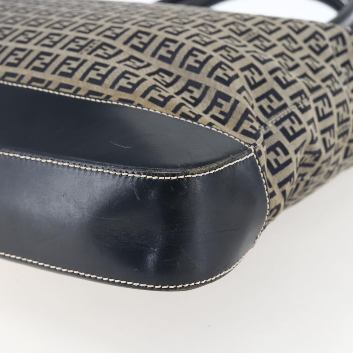 FENDI Zucchino Canvas Tote Bag Navy Silver Auth 173614