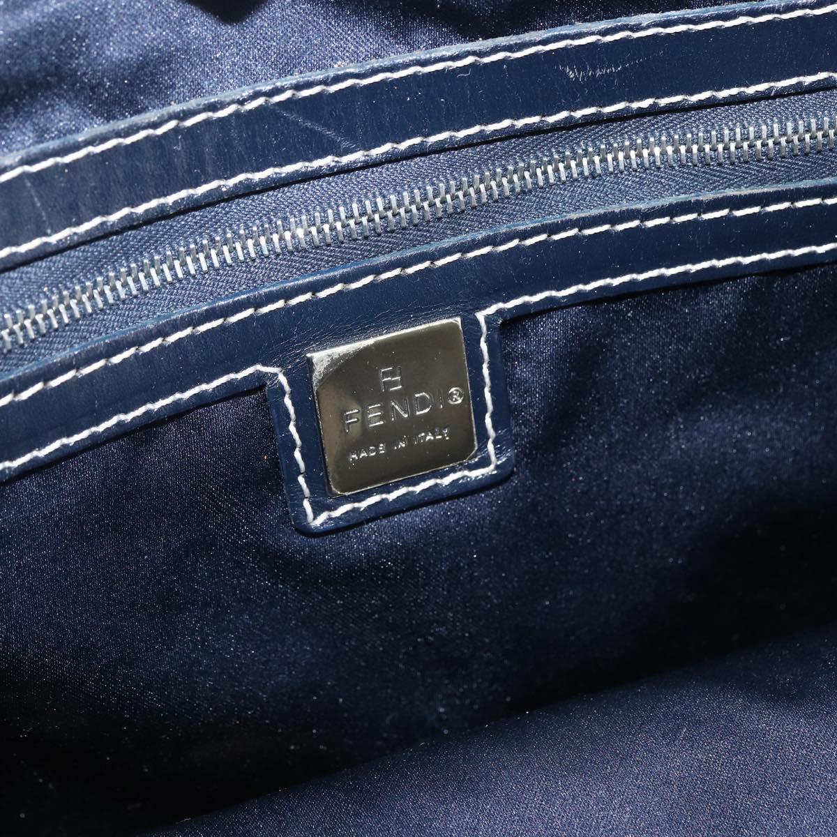 FENDI Zucchino Canvas Tote Bag Navy Silver Auth 173614