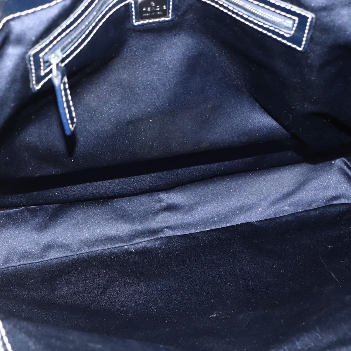 FENDI Zucchino Canvas Tote Bag Navy Silver Auth 173614