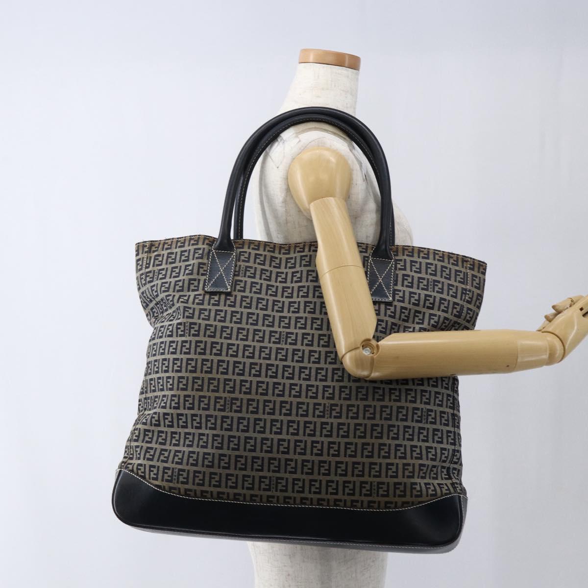 FENDI Zucchino Canvas Tote Bag Navy Silver Auth 173614