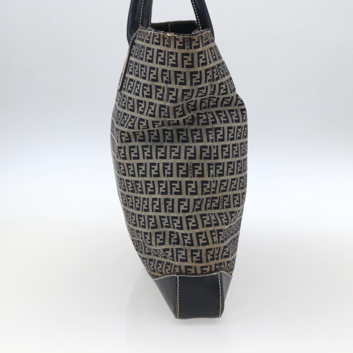 FENDI Zucchino Canvas Tote Bag Navy Silver Auth 173614