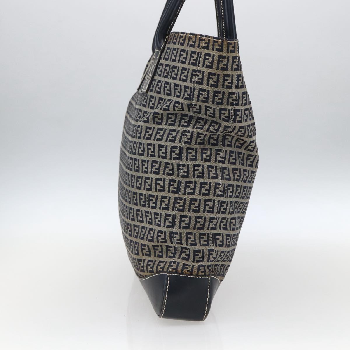 FENDI Zucchino Canvas Tote Bag Navy Silver Auth 173614