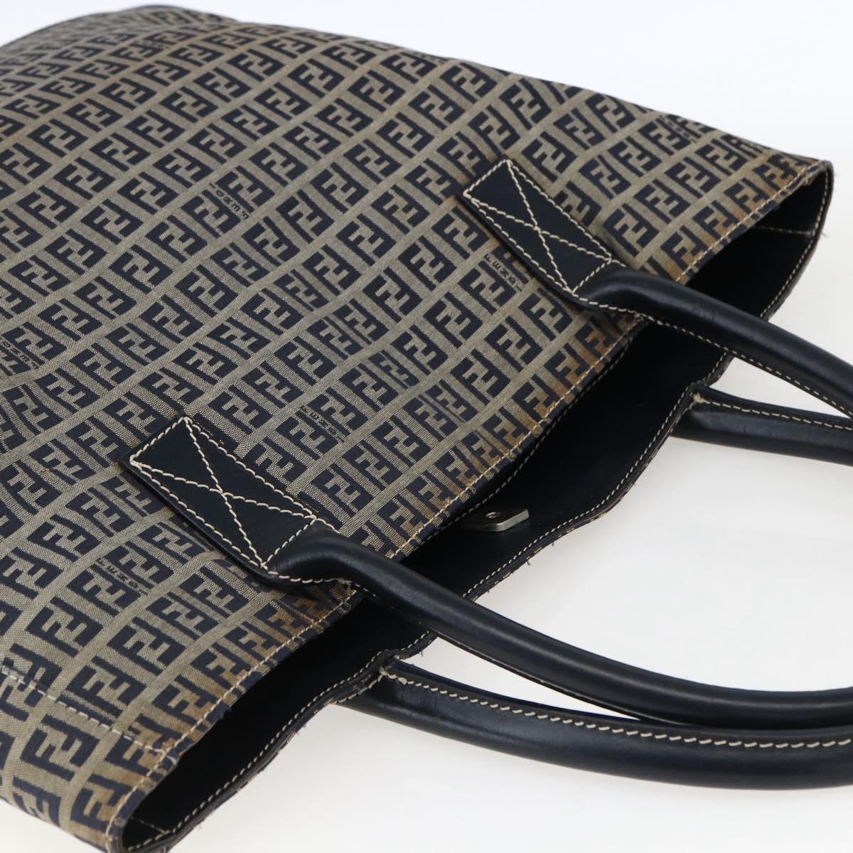 FENDI Zucchino Canvas Tote Bag Navy Silver Auth 173614
