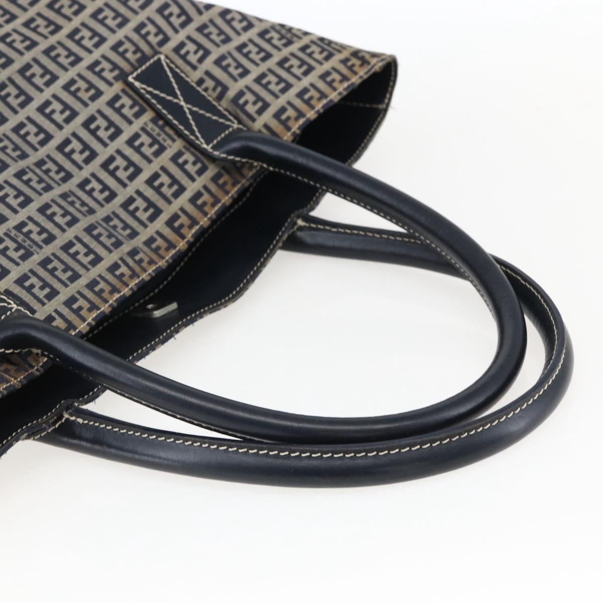 FENDI Zucchino Canvas Tote Bag Navy Silver Auth 173614