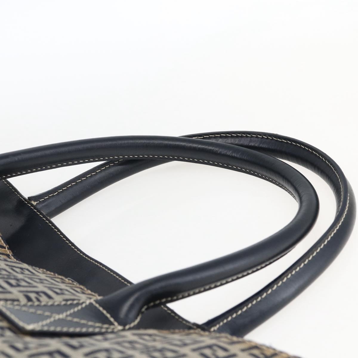 FENDI Zucchino Canvas Tote Bag Navy Silver Auth 173614