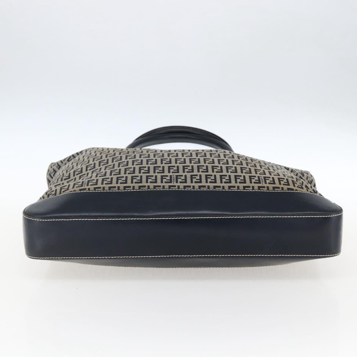 FENDI Zucchino Canvas Tote Bag Navy Silver Auth 173614