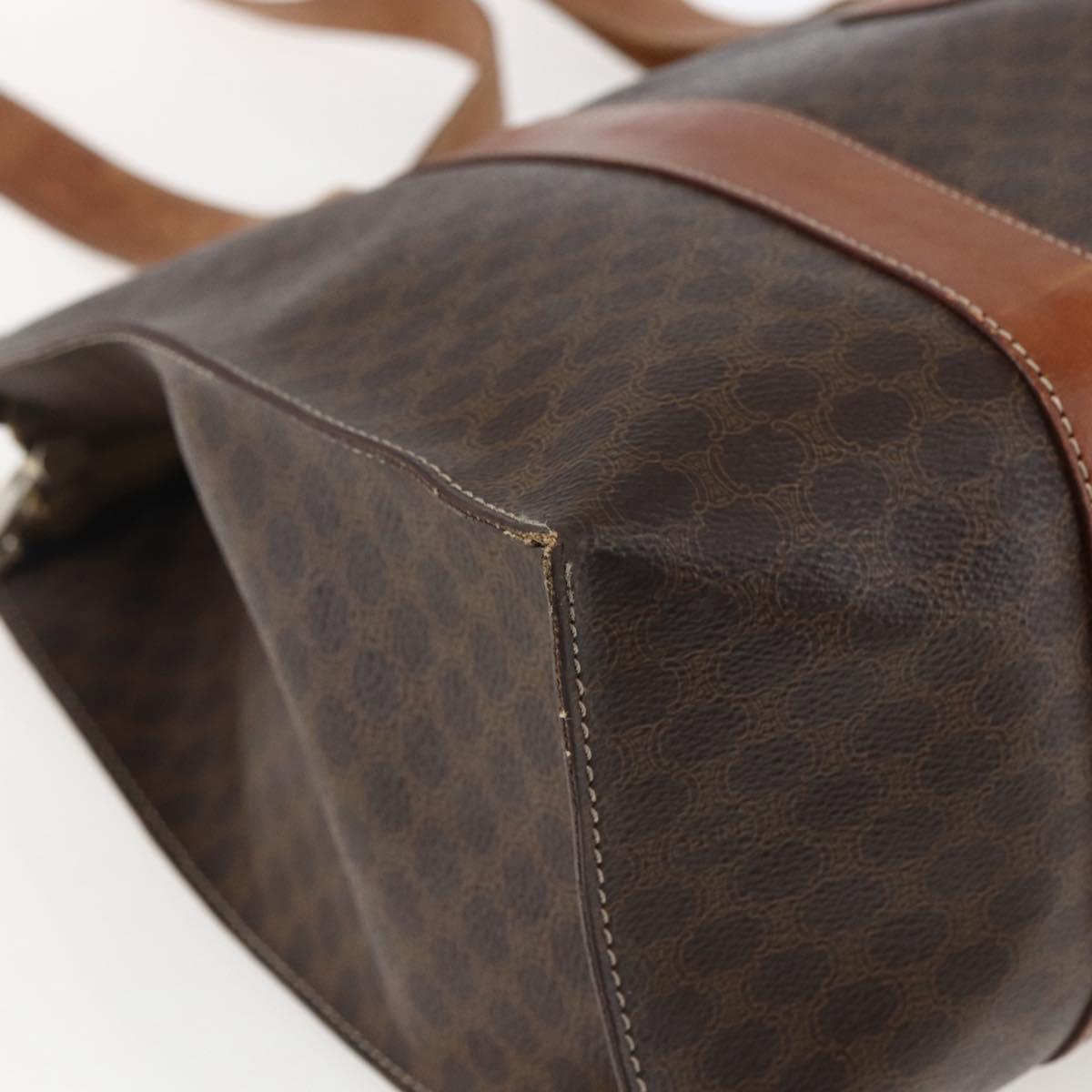 CELINE Macadam Canvas Tote Bag PVC Leather Brown Gold Auth 173615