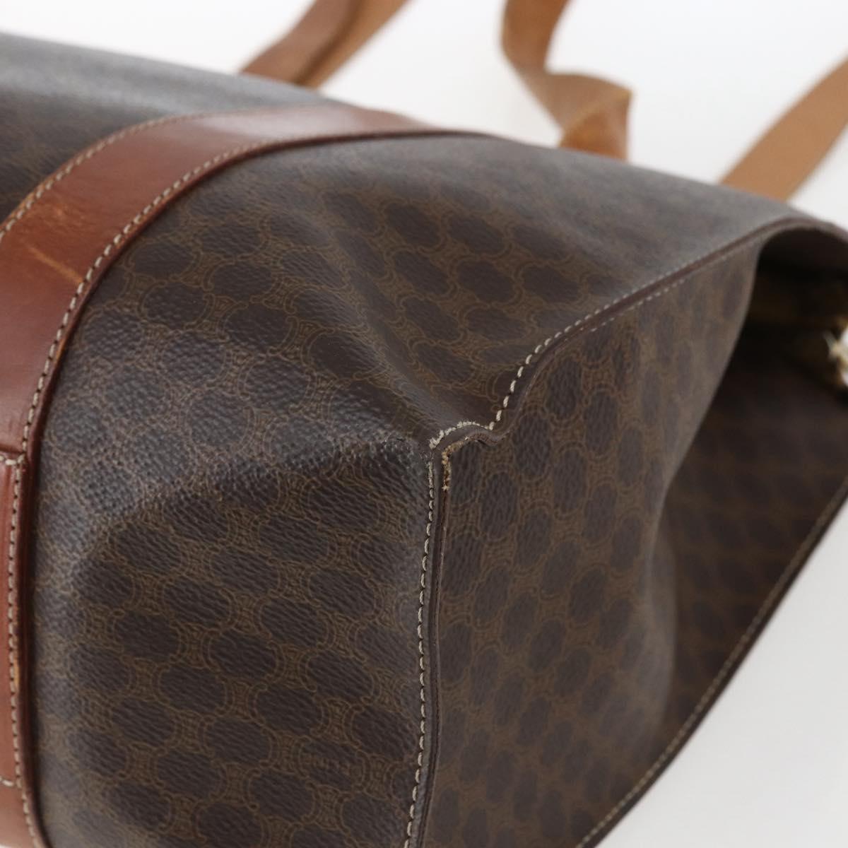 CELINE Macadam Canvas Tote Bag PVC Leather Brown Gold Auth 173615