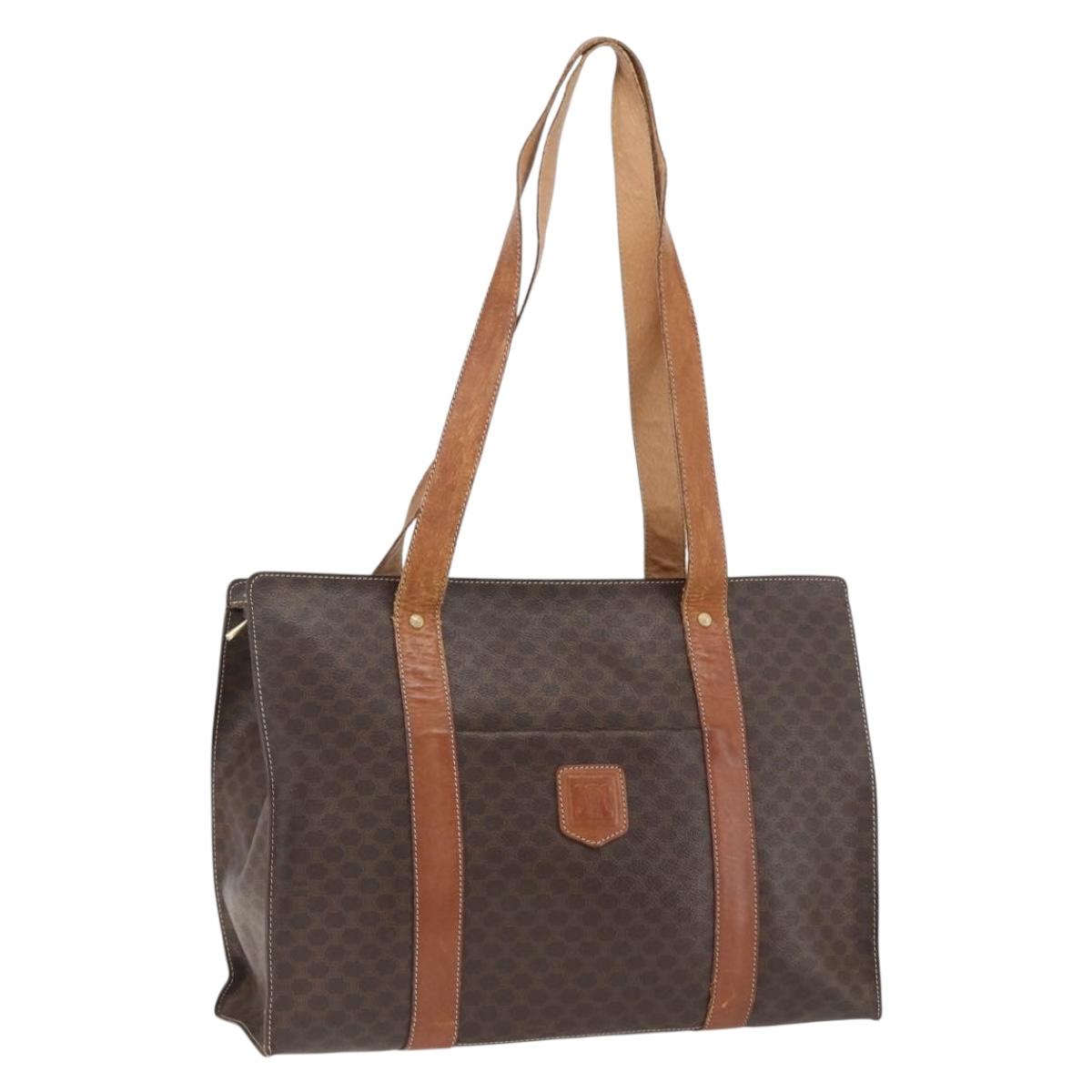 CELINE Macadam Canvas Tote Bag PVC Leather Brown Gold Auth 173615