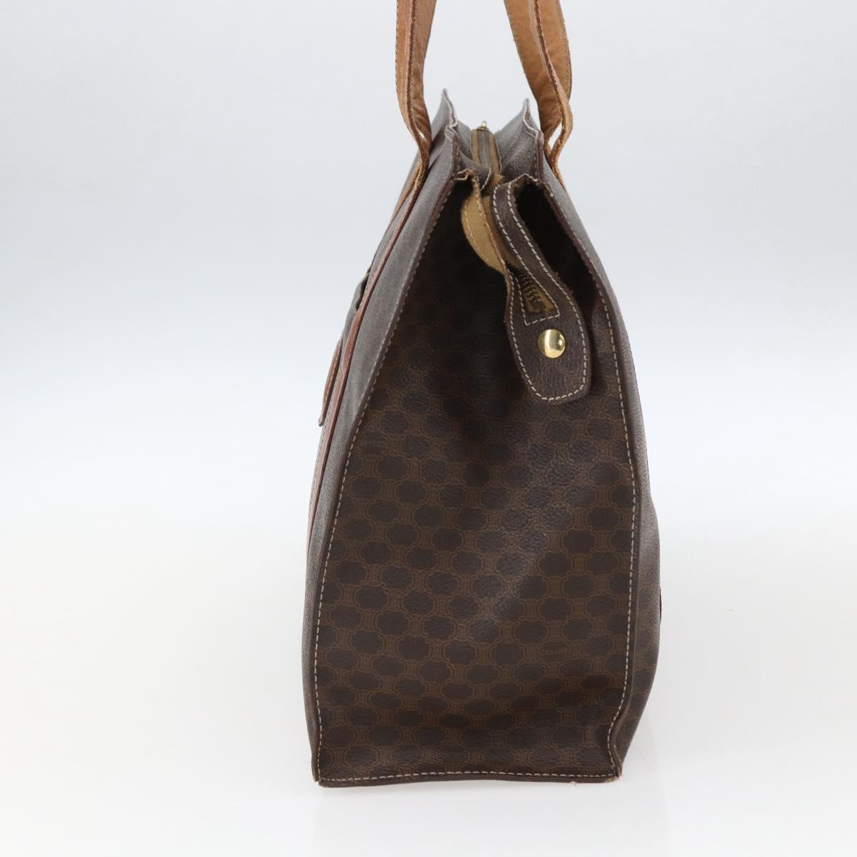 CELINE Macadam Canvas Tote Bag PVC Leather Brown Gold Auth 173615