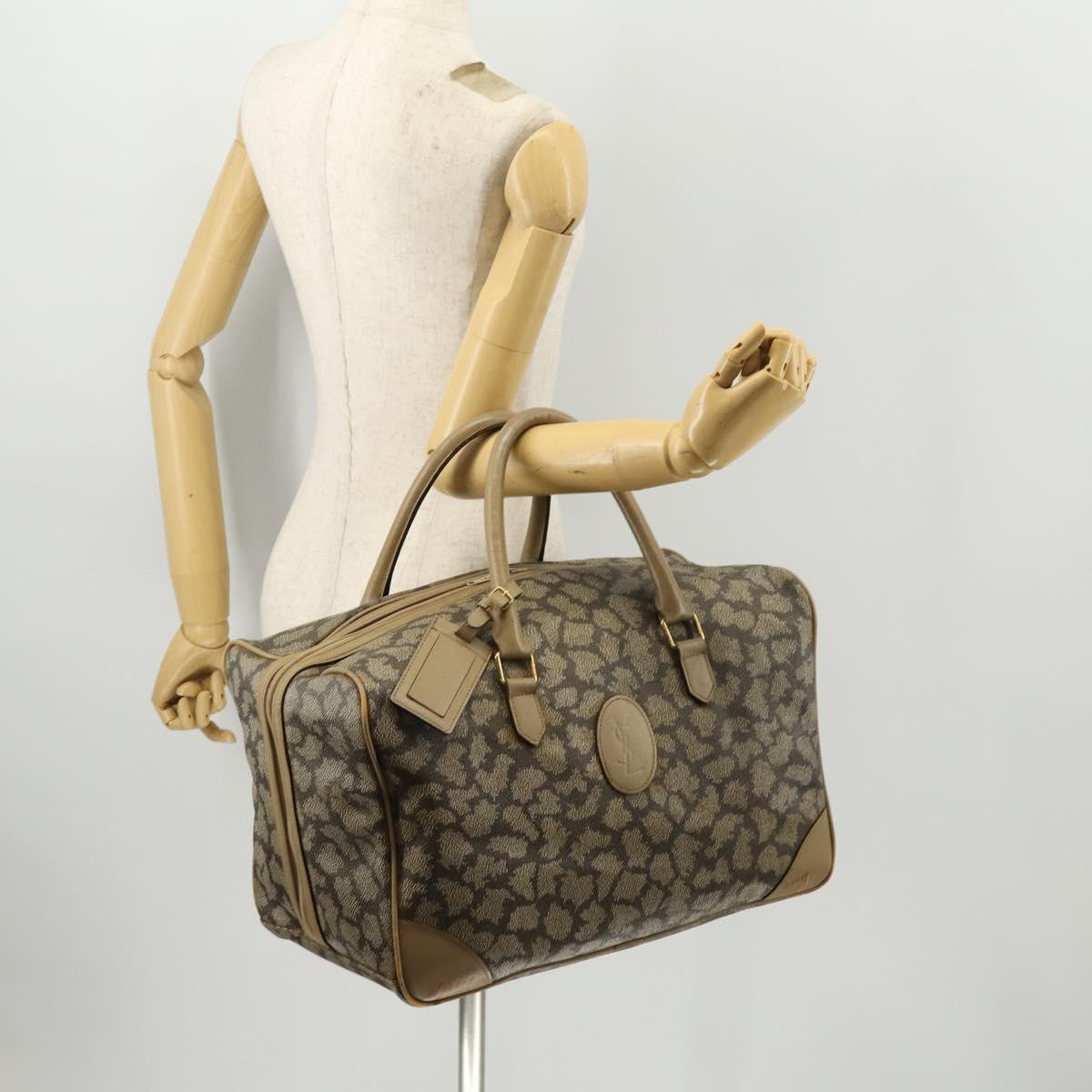 SAINT LAURENT Boston Bag PVC Leather Beige Gray Auth 173616