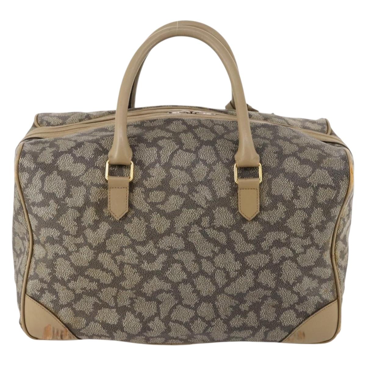 SAINT LAURENT Boston Bag PVC Leather Beige Gray Auth 173616