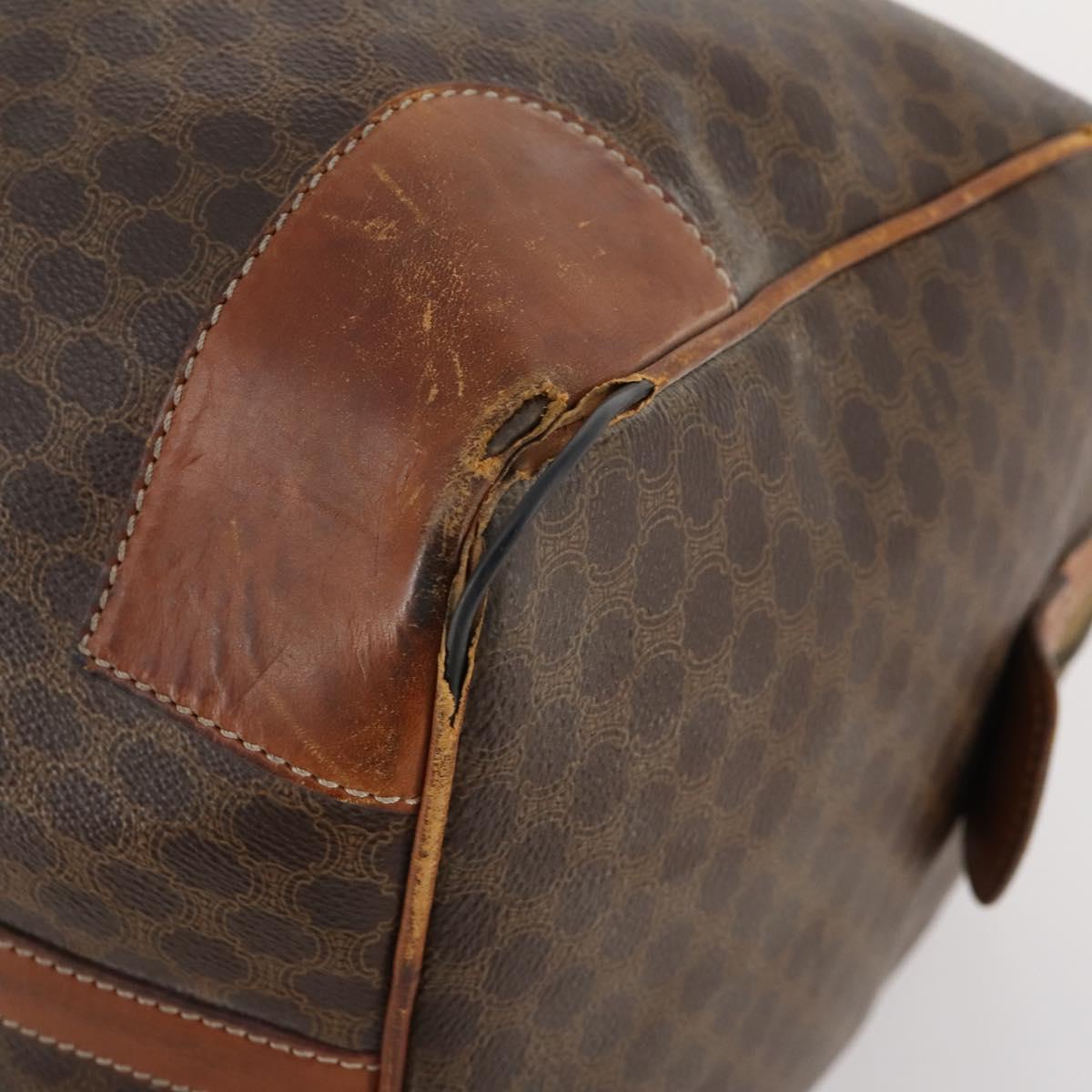 CELINE Macadam Canvas Boston Bag PVC Leather Brown Gold Auth 173617