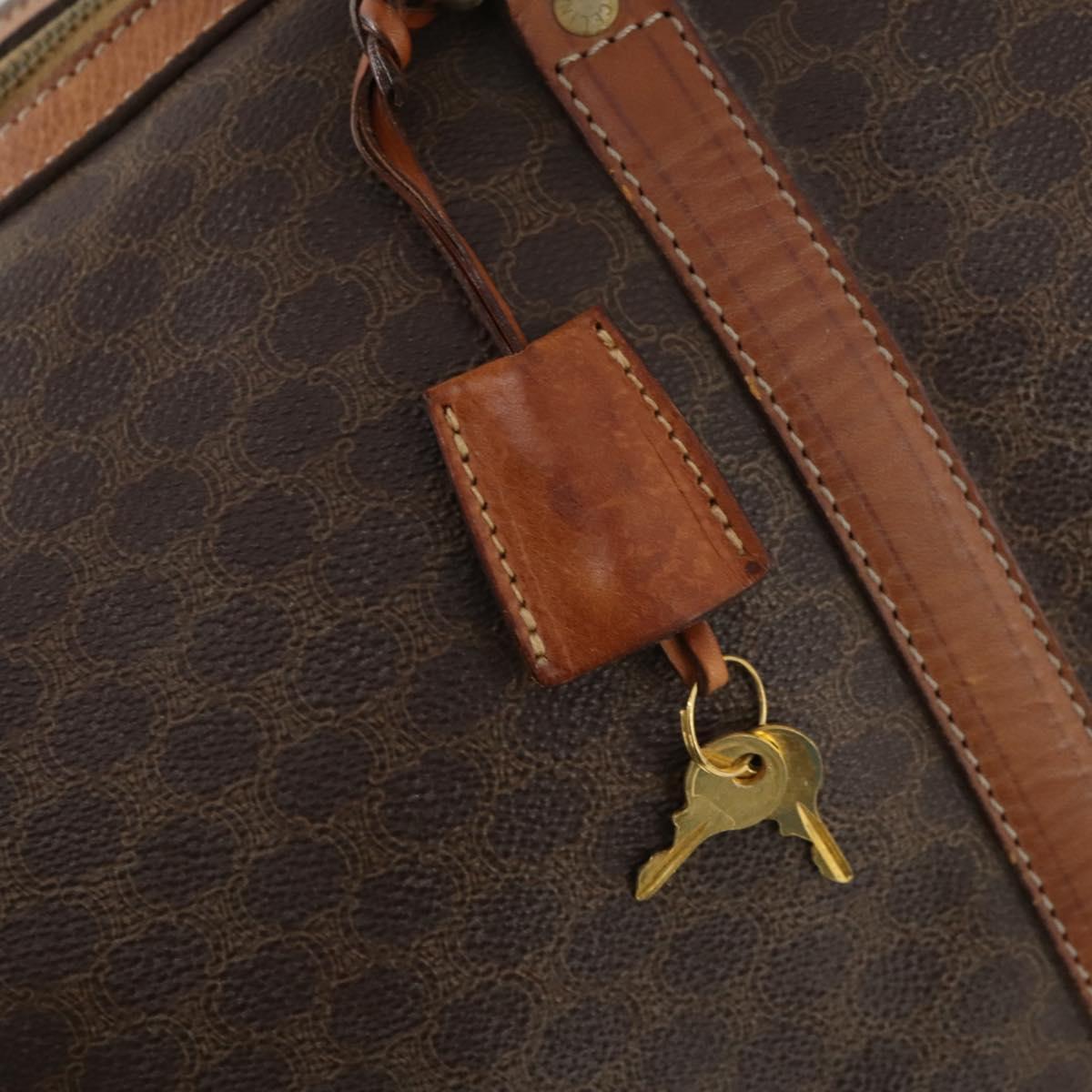 CELINE Macadam Canvas Boston Bag PVC Leather Brown Gold Auth 173617