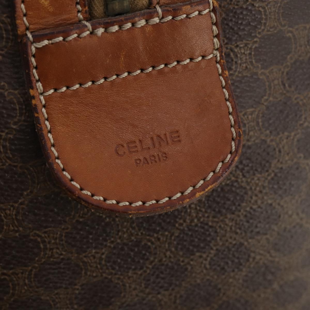 CELINE Macadam Canvas Boston Bag PVC Leather Brown Gold Auth 173617