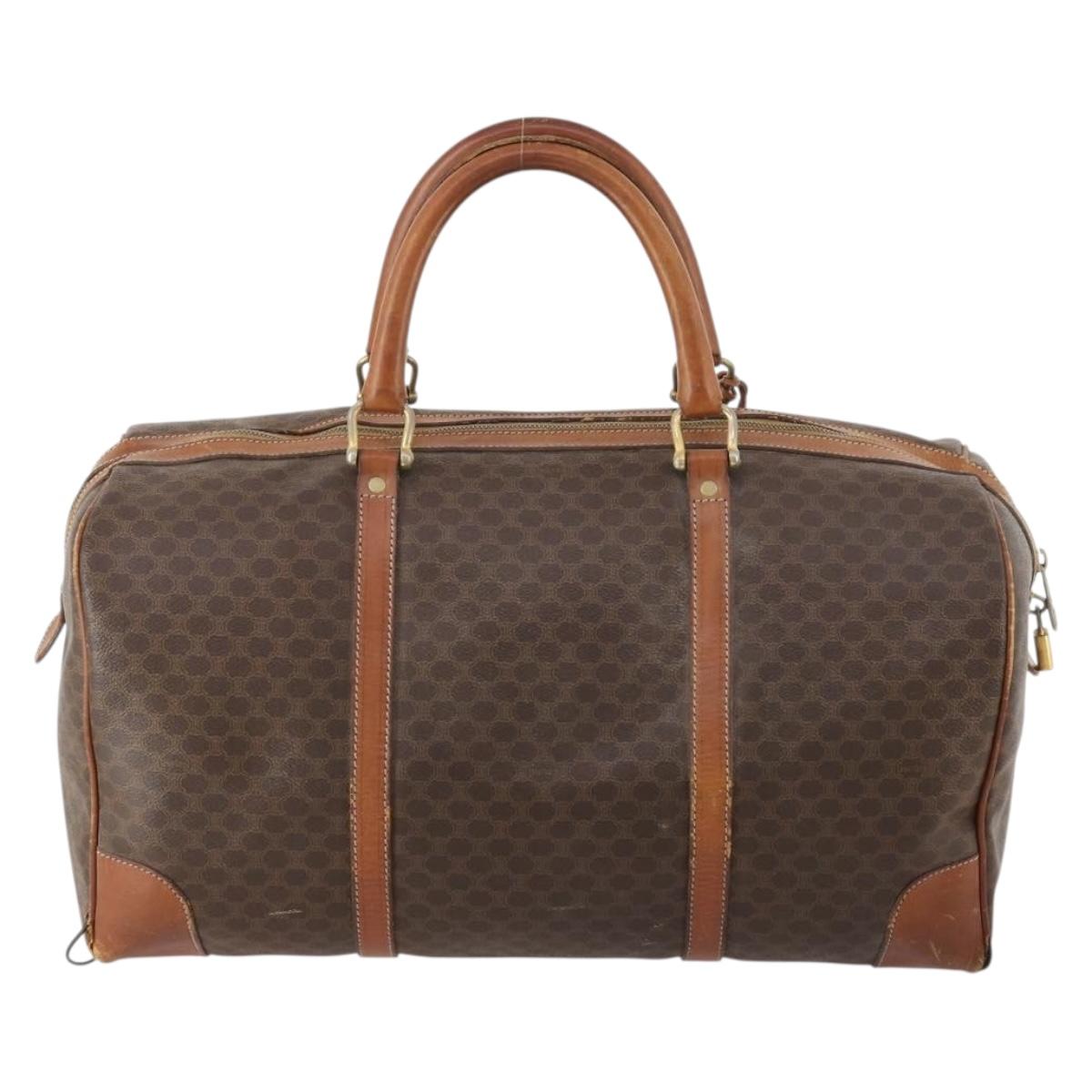 CELINE Macadam Canvas Boston Bag PVC Leather Brown Gold Auth 173617