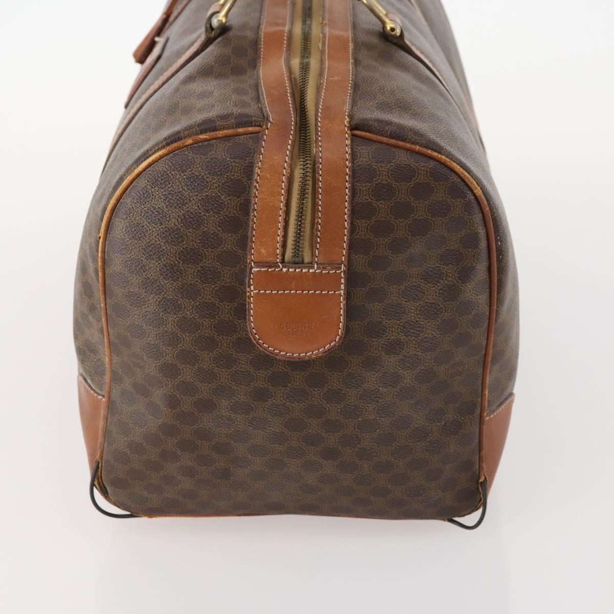 CELINE Macadam Canvas Boston Bag PVC Leather Brown Gold Auth 173617