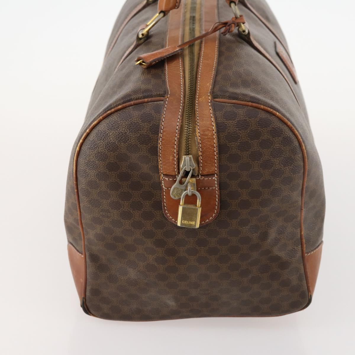 CELINE Macadam Canvas Boston Bag PVC Leather Brown Gold Auth 173617