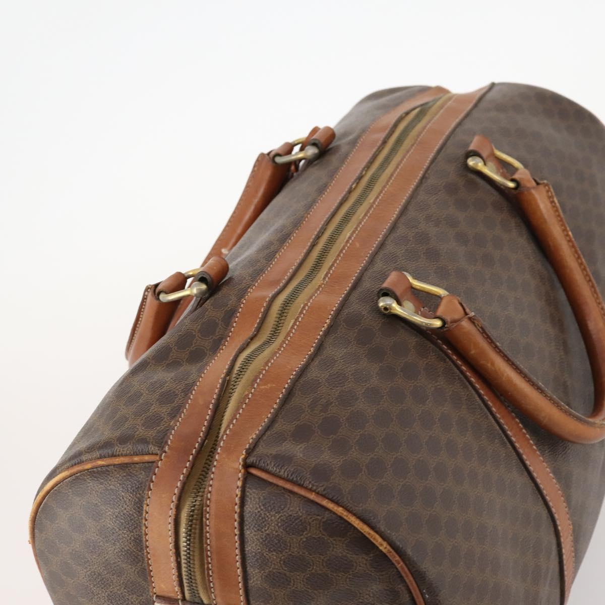 CELINE Macadam Canvas Boston Bag PVC Leather Brown Gold Auth 173617