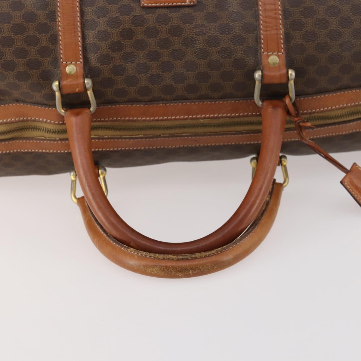 CELINE Macadam Canvas Boston Bag PVC Leather Brown Gold Auth 173617