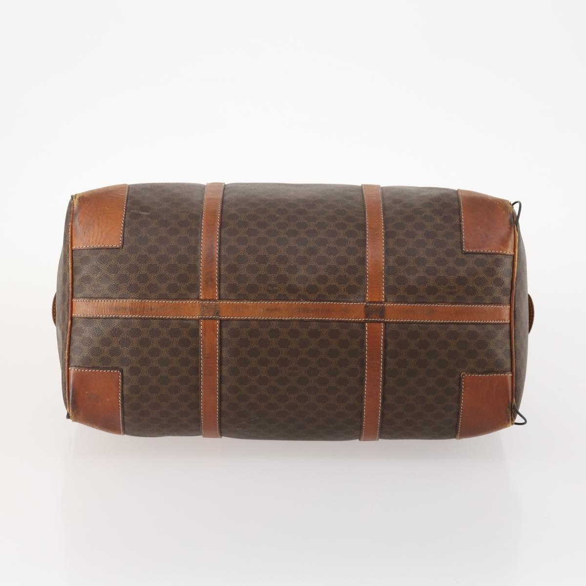 CELINE Macadam Canvas Boston Bag PVC Leather Brown Gold Auth 173617