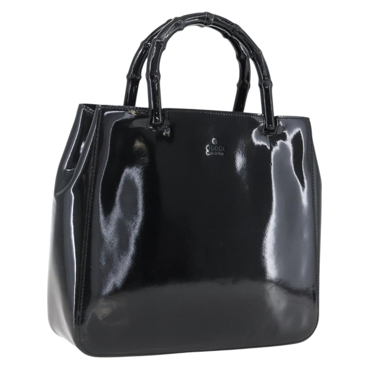 GUCCI Bamboo Hand Bag Patent leather Black 002 1061 Auth 173619