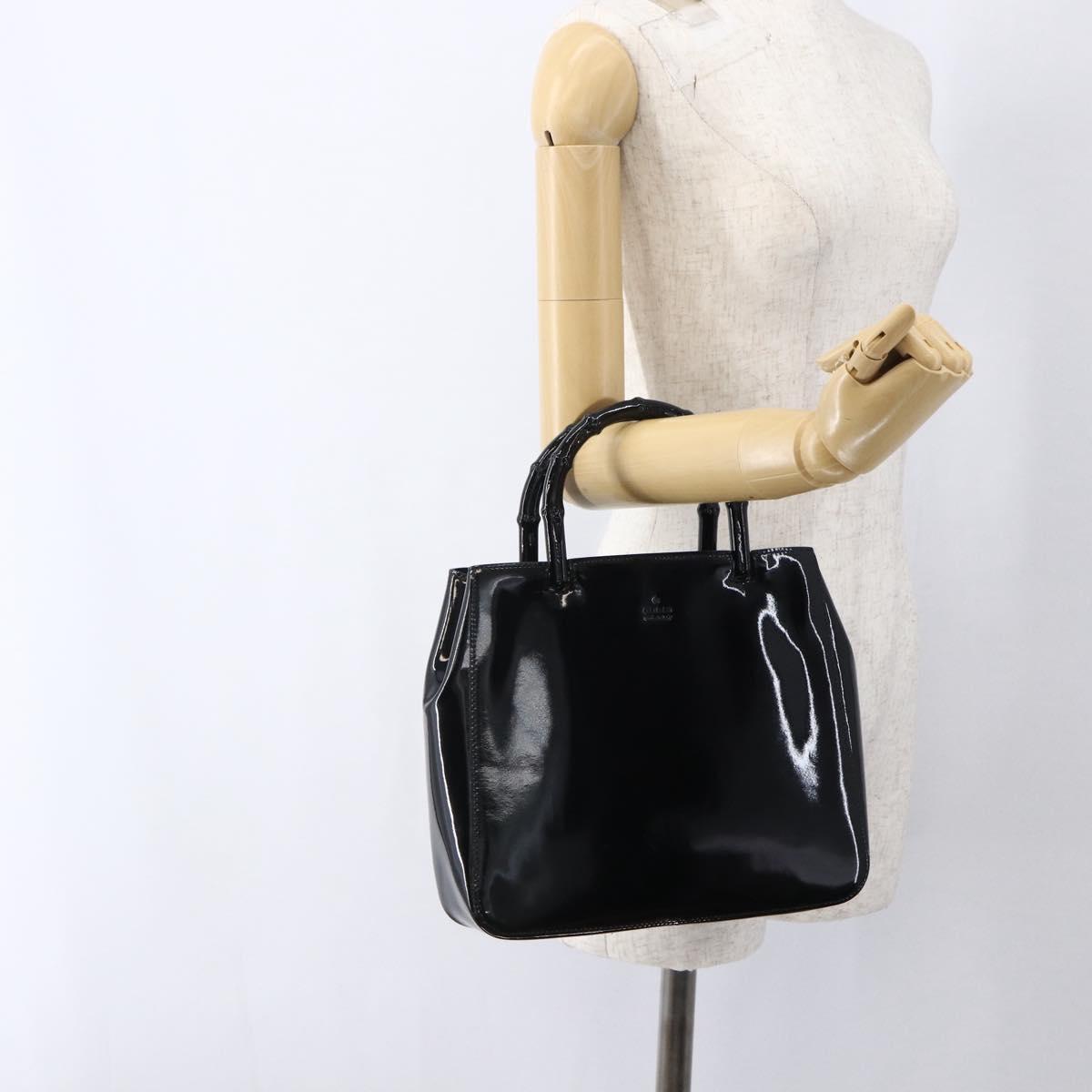 GUCCI Bamboo Hand Bag Patent leather Black 002 1061 Auth 173619
