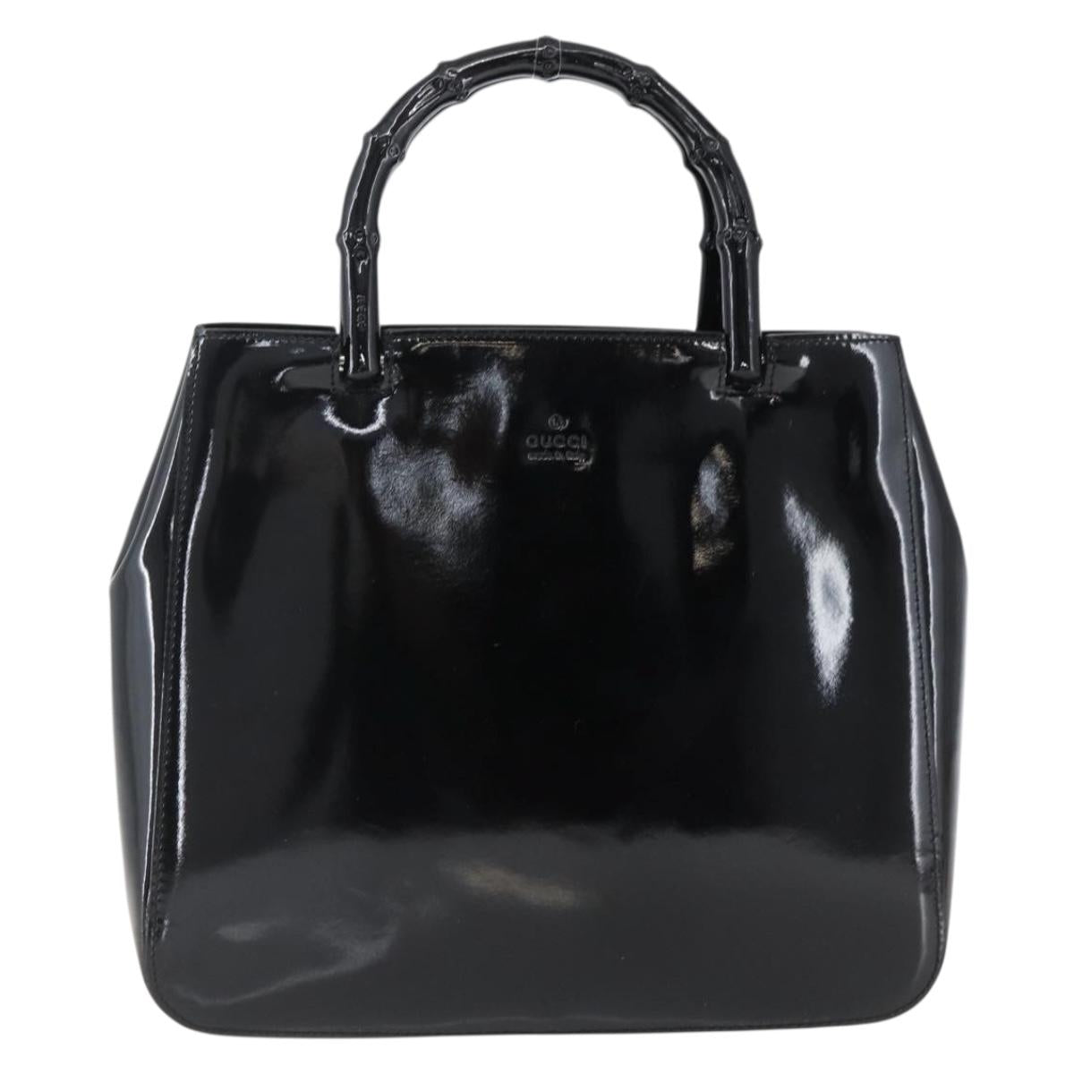 GUCCI Bamboo Hand Bag Patent leather Black 002 1061 Auth 173619