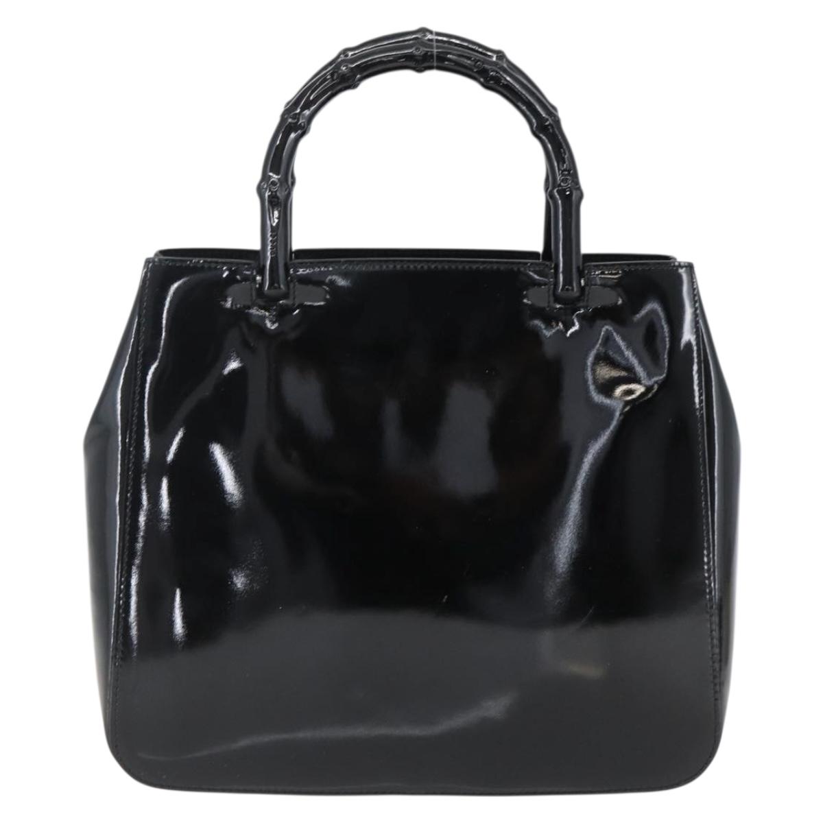 GUCCI Bamboo Hand Bag Patent leather Black 002 1061 Auth 173619