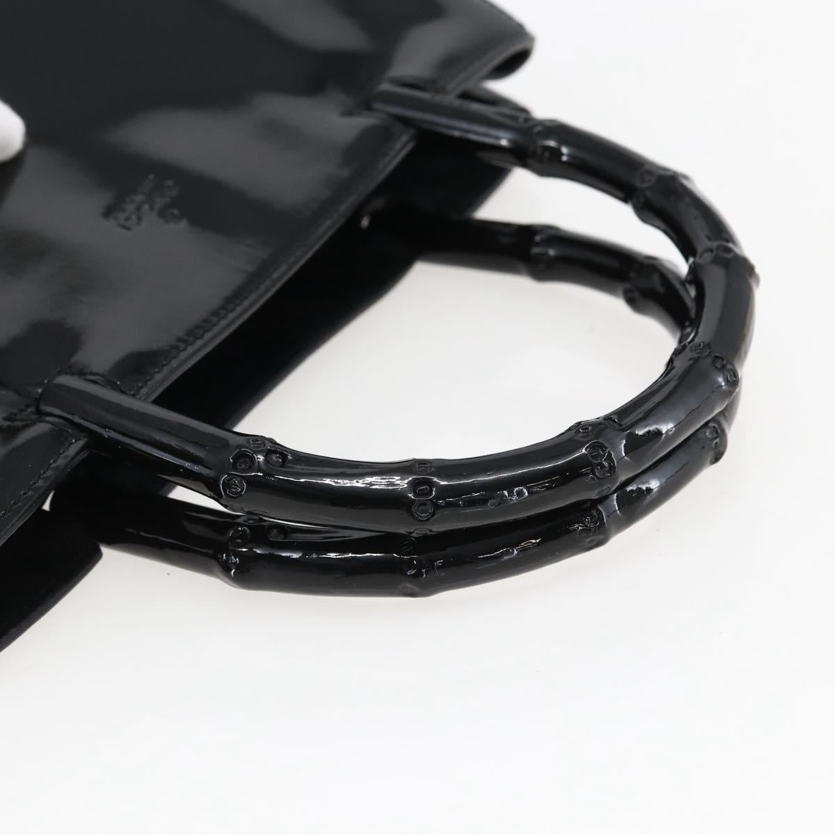 GUCCI Bamboo Hand Bag Patent leather Black 002 1061 Auth 173619