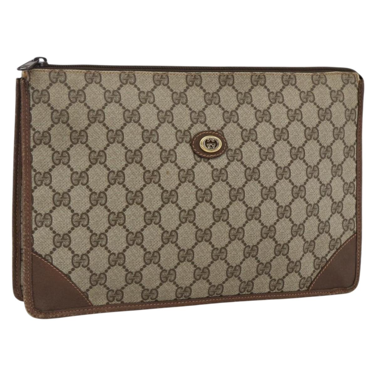 GUCCI GG Supreme Pouch PVC Beige Gold 89 01 029 Auth 173621