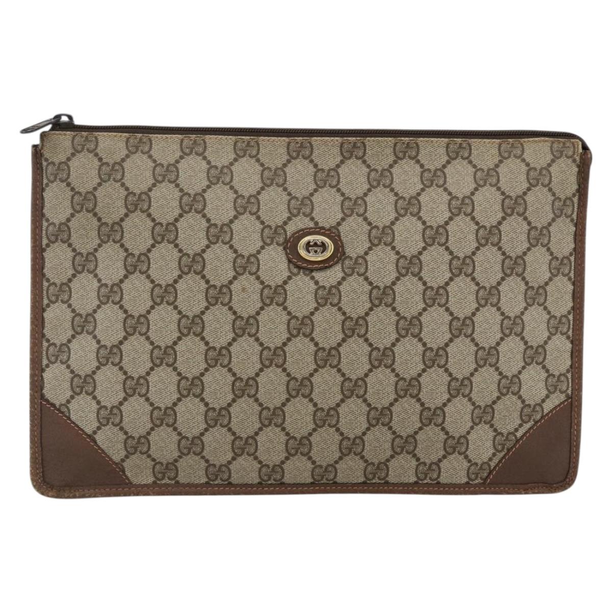 GUCCI GG Supreme Pouch PVC Beige Gold 89 01 029 Auth 173621