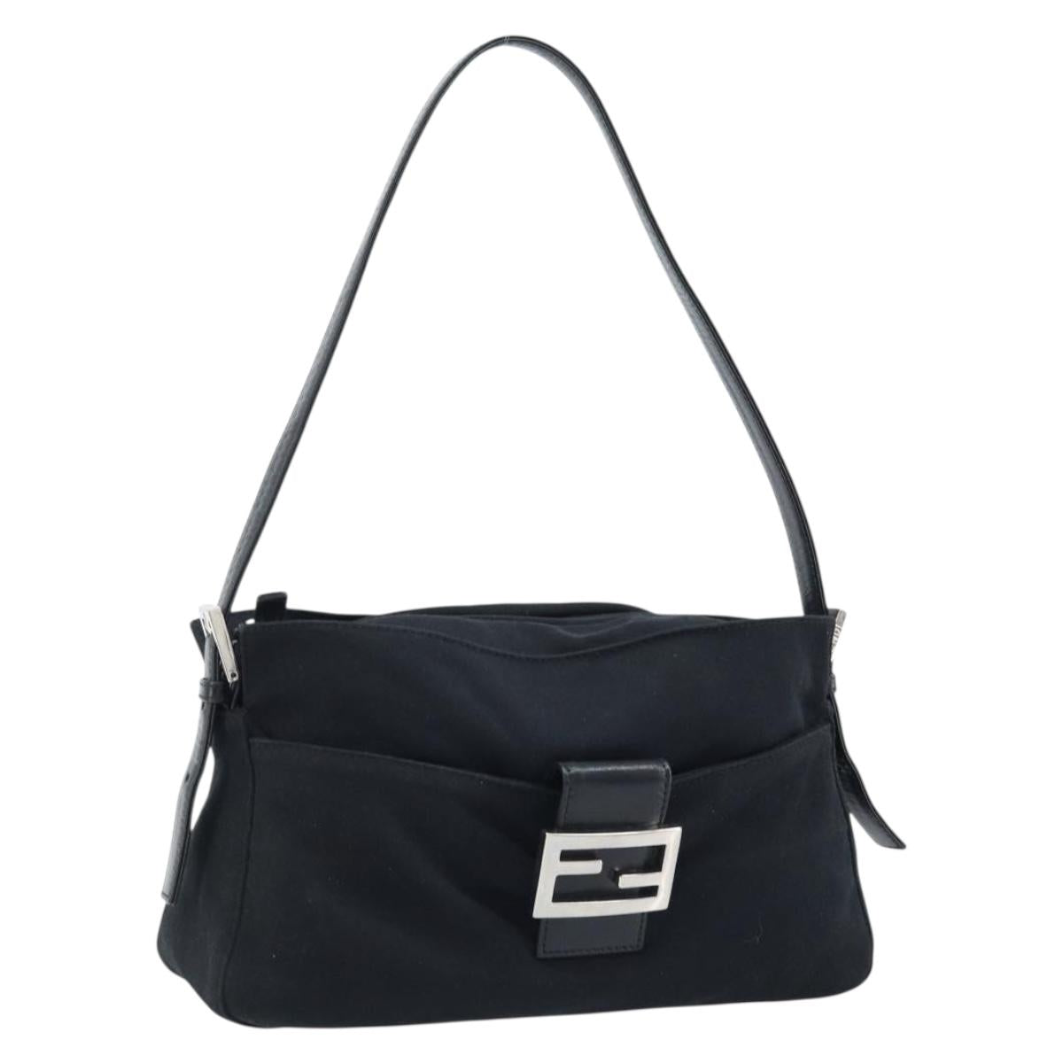 FENDI Mamma Baguette Shoulder Bag Black Silver Auth 173630