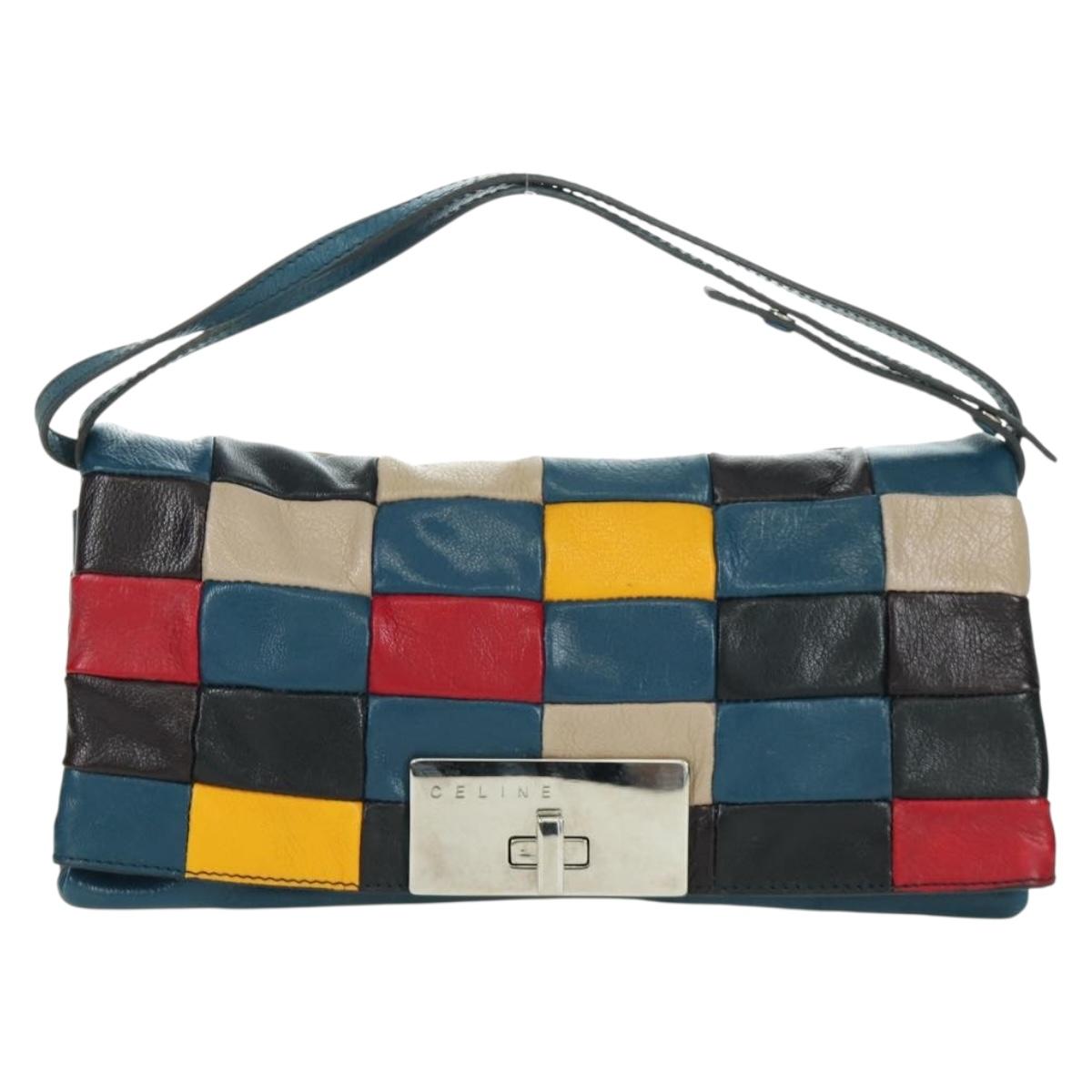 CELINE Shoulder Bag Leather Multicolor Silver Auth 173632V