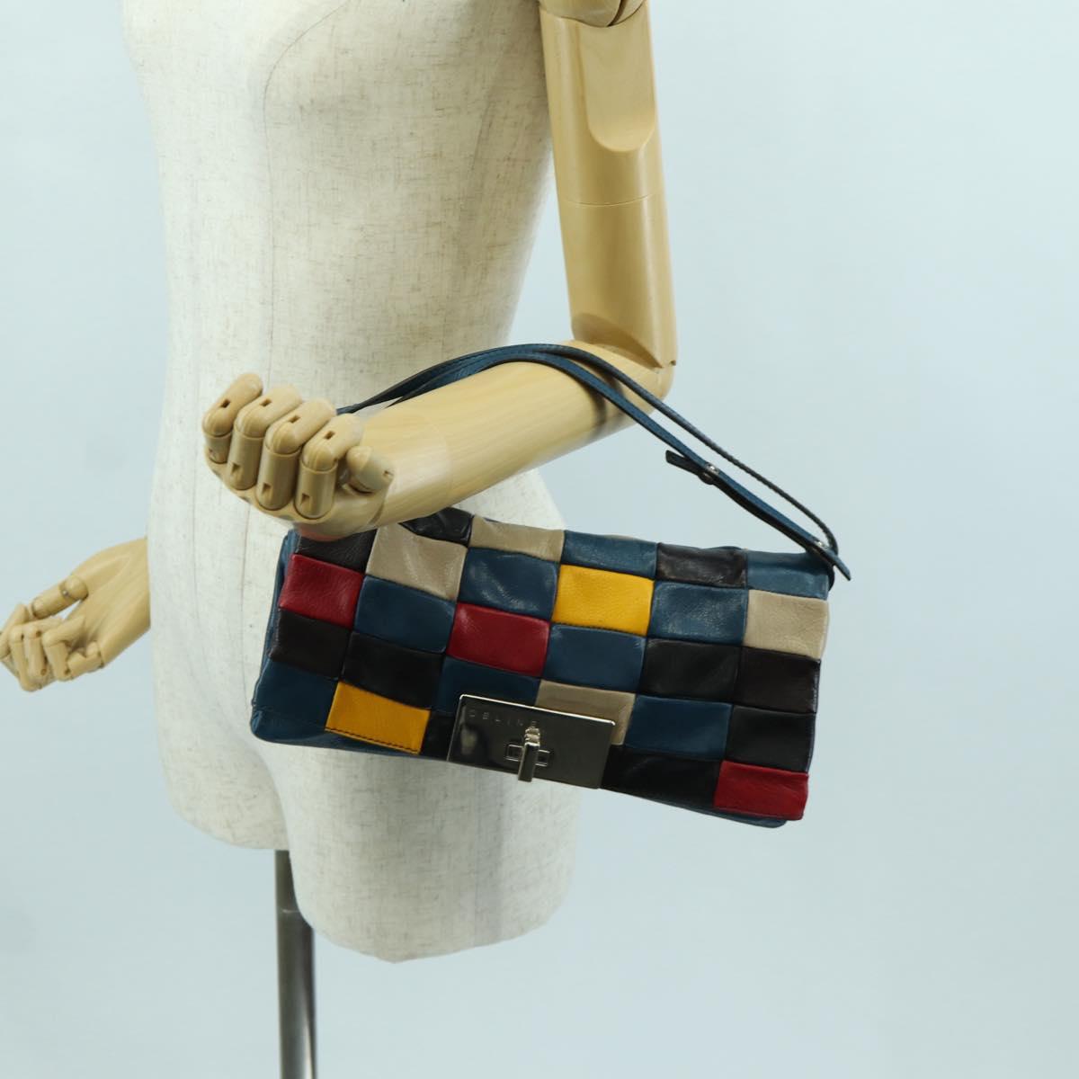 CELINE Shoulder Bag Leather Multicolor Silver Auth 173632V