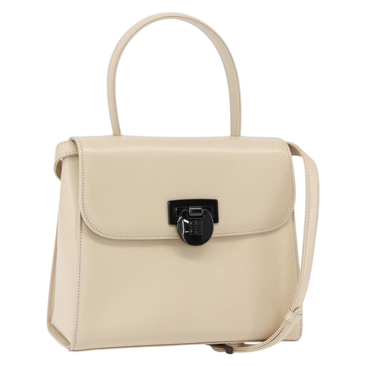GIVENCHY Hand Bag Leather Light Beige Auth 173638