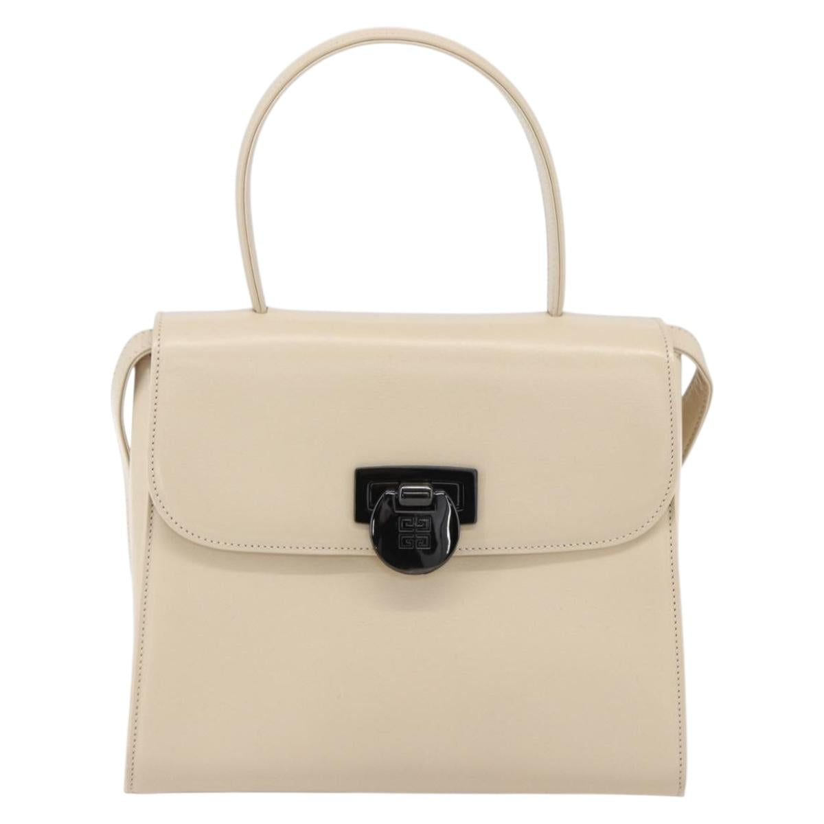 GIVENCHY Hand Bag Leather Light Beige Auth 173638